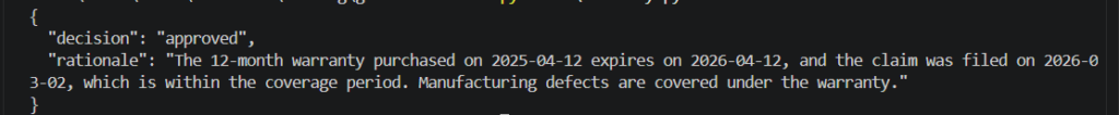 GLM-5.3 API response printed in the terminal after running the Python example